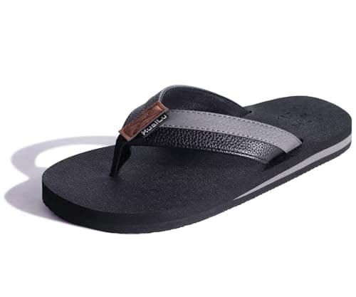 KuaiLu Men's Yoga Mat Leather Flip Flops with Arch Support