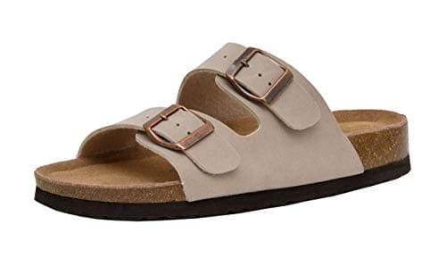 CUSHIONAIRE Lane Cork Footbed Sandals for Women – Comfortable Slip-OnSlides with Suede & Arch Support