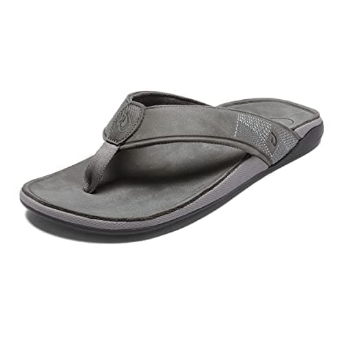 OLUKAI Tuahine Men's Quick Dry Beach Flip-Flops, Waterproof Leather & Wet Grip Soles