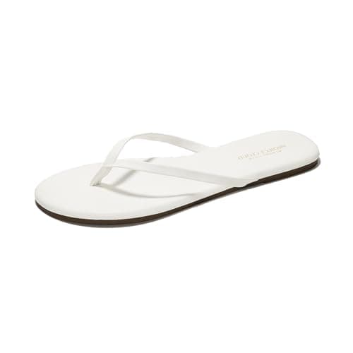 Foundations Women's Memory Foam Flip Flops - Vegan Leather Summer Slides