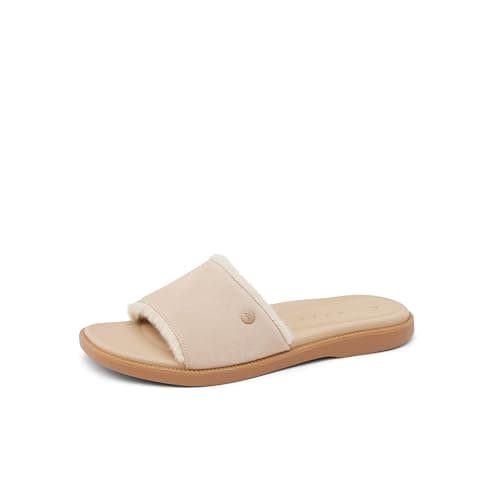 REEF Arrianah Women's Cozy Slide Sandal, Full Grain Leather & Faux Fur Lined