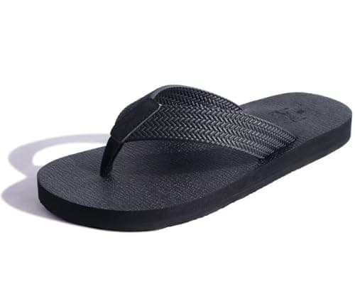 KuaiLu Men's Leather Arch Support Flip Flops for Summer Beach Pool Sprint
