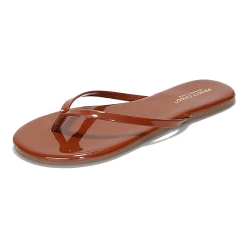 Foundations Women's Memory Foam Flip Flops - Vegan Leather Summer Slides