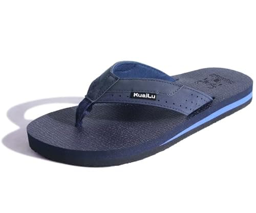 KuaiLu Men's Yoga Mat Leather Flip Flops with Arch Support