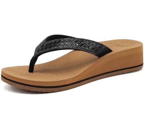 KuaiLu Women's Comfortable Rhinestone Platform Flip Flops