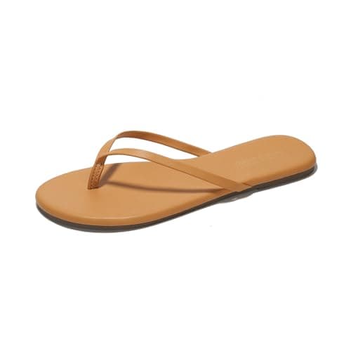 Foundations Women's Memory Foam Flip Flops - Vegan Leather Summer Slides