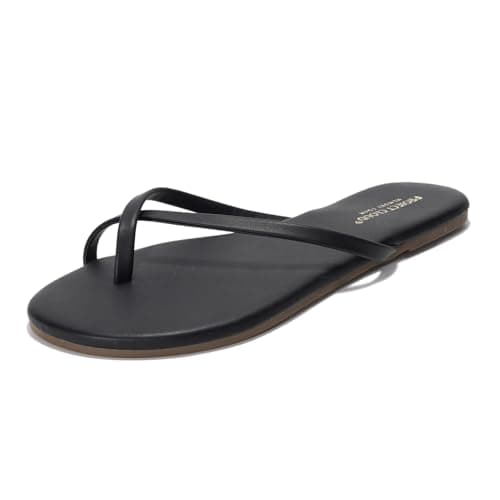Foundations Women's Memory Foam Flip Flops - Vegan Leather Summer Slides