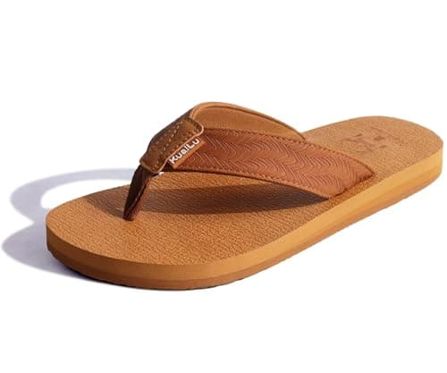 KuaiLu Men's Yoga Mat Leather Flip Flops with Arch Support