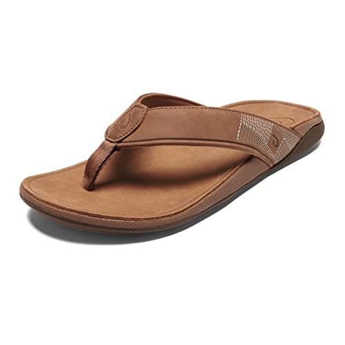 OLUKAI Tuahine Men's Quick Dry Beach Flip-Flops, Waterproof Leather & Wet Grip Soles