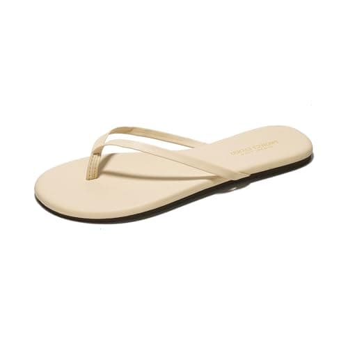 Foundations Women's Memory Foam Flip Flops - Vegan Leather Summer Slides