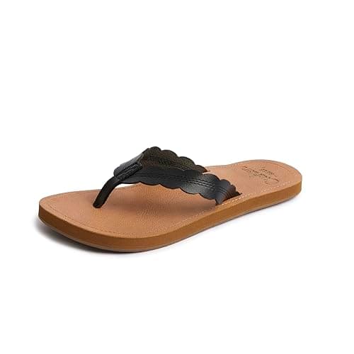 REEF Women's Vegan Leather Scallop Flip Flop with Soft Cushion Footbed