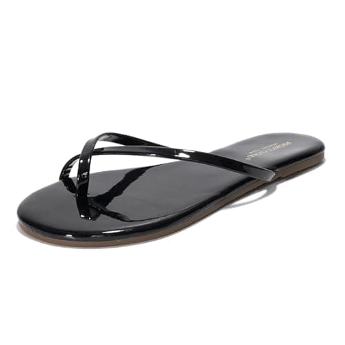 Foundations Women's Memory Foam Flip Flops - Vegan Leather Summer Slides