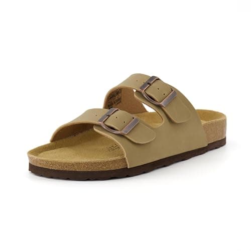 CUSHIONAIRE Lane Cork Footbed Sandals for Women – Comfortable Slip-OnSlides with Suede & Arch Support
