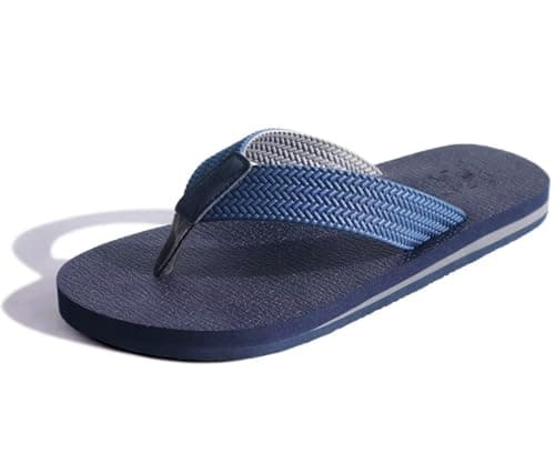 KuaiLu Men's Leather Arch Support Flip Flops for Summer Beach Pool Sprint