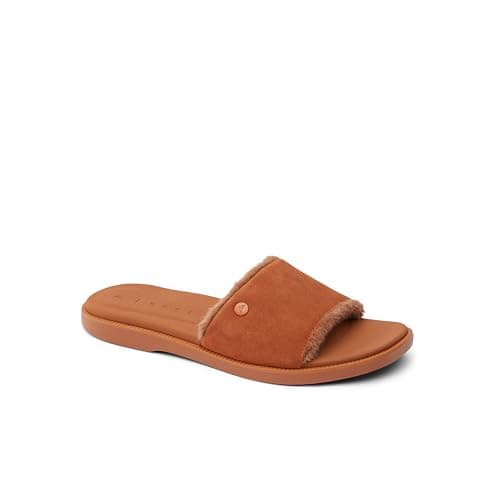 REEF Arrianah Women's Cozy Slide Sandal, Full Grain Leather & Soft Faux Fur Lined