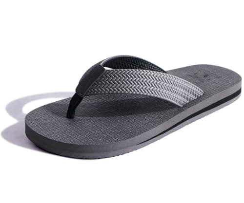 KuaiLu Men's Leather Arch Support Flip Flops for Summer Beach Pool Sprint