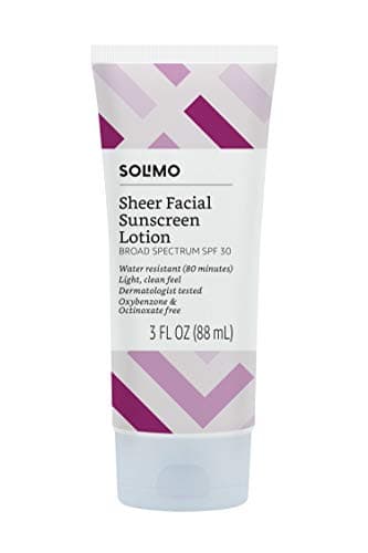 Solimo Sheer Face Sunscreen SPF 30, Unscented, No Octinoxate & Oxybenzone, 3 fl oz