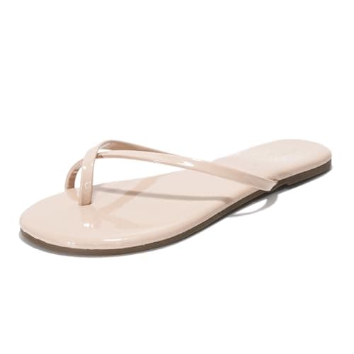 Foundations Women's Memory Foam Flip Flops - Vegan Leather Summer Slides
