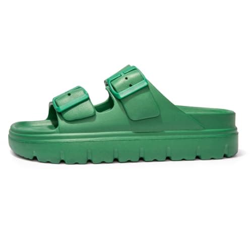 FUNKYMONKEY Women's Comfort Slides with Double Buckle Adjustment