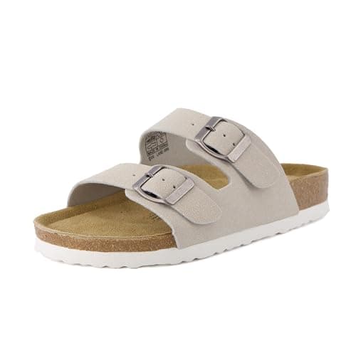 CUSHIONAIRE Lane Cork Footbed Sandals for Women – Comfortable Slip-OnSlides with Suede & Arch Support