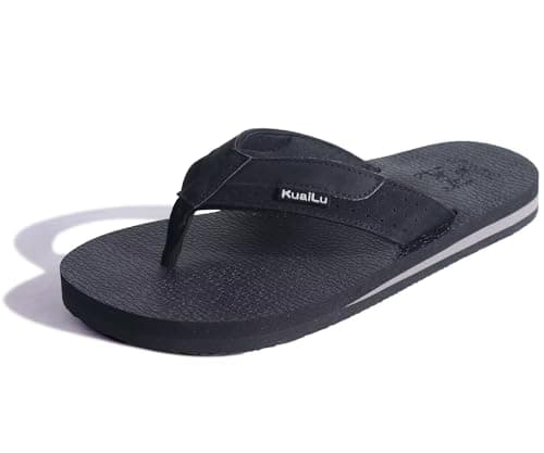 KuaiLu Men's Yoga Mat Leather Flip Flops with Arch Support