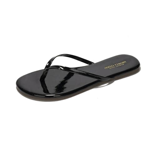 Foundations Women's Memory Foam Flip Flops - Vegan Leather Summer Slides
