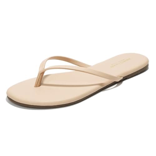 Foundations Women's Memory Foam Flip Flops - Vegan Leather Summer Slides
