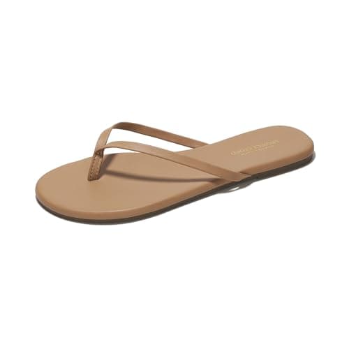 Foundations Women's Memory Foam Flip Flops - Vegan Leather Summer Slides