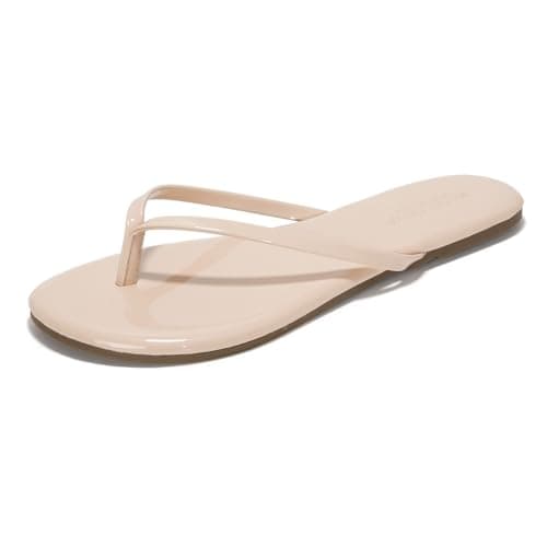 Foundations Women's Memory Foam Flip Flops - Vegan Leather Summer Slides