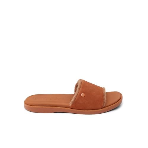 REEF Arrianah Women's Cozy Slide Sandal, Full Grain Leather & Soft Faux Fur Lined