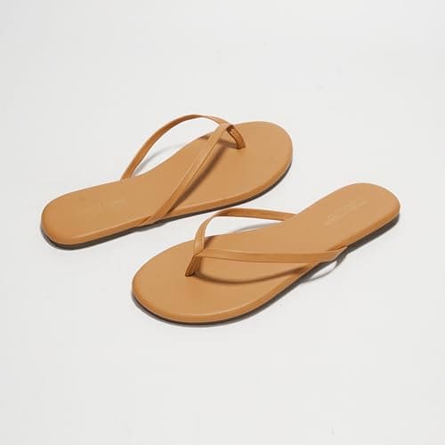 Foundations Women's Memory Foam Flip Flops - Vegan Leather Summer Slides