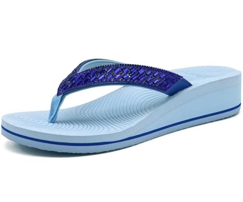 KuaiLu Women's Comfortable Rhinestone Platform Flip Flops
