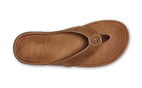 OLUKAI Tuahine Men's Quick Dry Beach Flip-Flops, Waterproof Leather & Wet Grip Soles