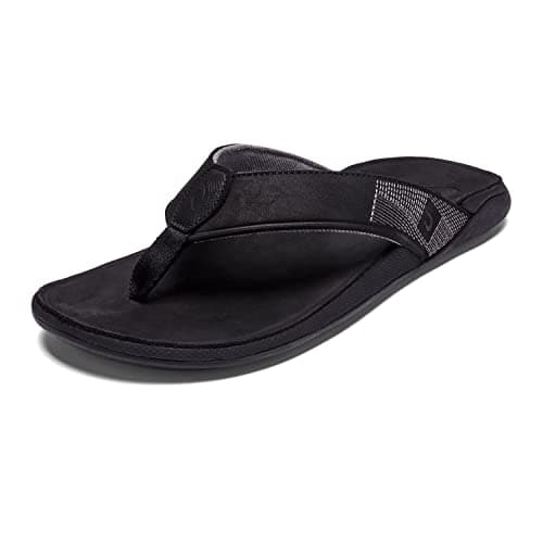 OLUKAI Tuahine Men's Quick Dry Beach Flip-Flops, Waterproof Leather & Wet Grip Soles