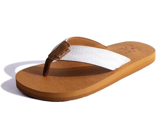 KuaiLu Men's Yoga Mat Leather Flip Flops with Arch Support