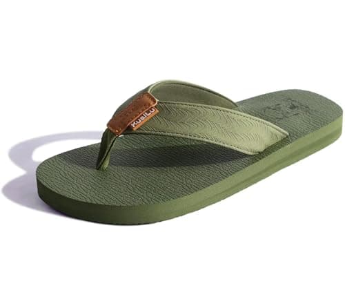 KuaiLu Men's Yoga Mat Leather Flip Flops with Arch Support