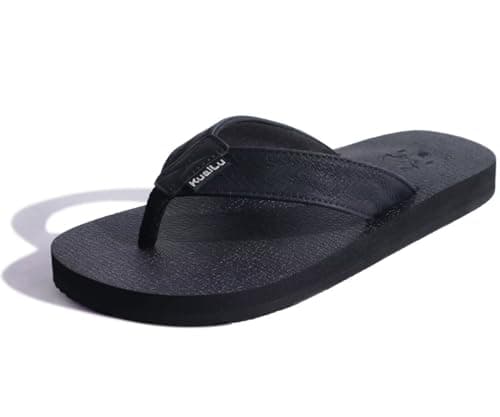 KuaiLu Men's Yoga Mat Leather Flip Flops with Arch Support