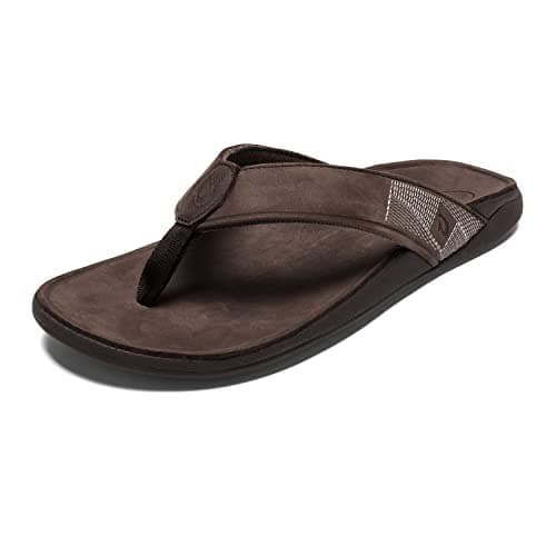 OLUKAI Tuahine Men's Quick Dry Beach Flip-Flops, Waterproof Leather & Wet Grip Soles