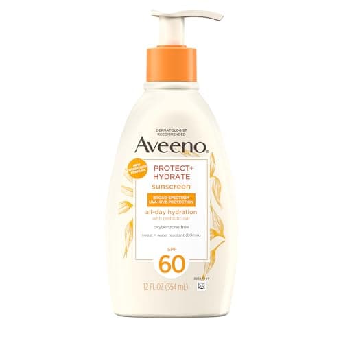 Aveeno Protect + Hydrate Broad Spectrum SPF 60 Sunscreen Lotion, Prebiotic Oat, 12 FL OZ
