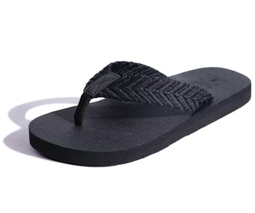 KuaiLu Men's Leather Arch Support Flip Flops for Summer Beach Pool Sprint