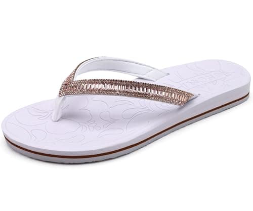 ONCAI Women's Rhinestone Flip Flops with Arch Support and Plantar Fasciitis Relief