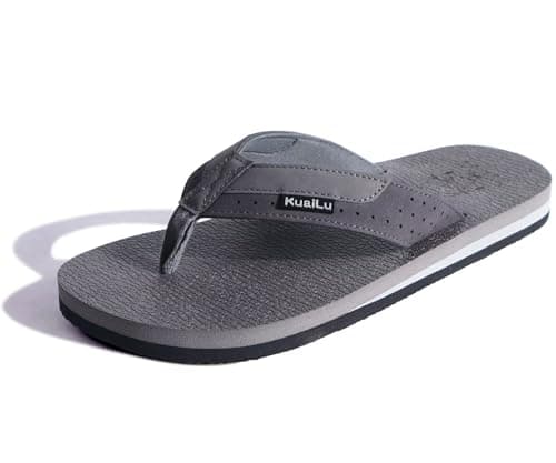 KuaiLu Men's Yoga Mat Leather Flip Flops with Arch Support