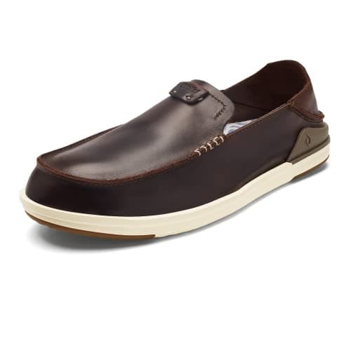 OLUKAI Kakaha Men's Slip-On Leather Sneakers with Gel Insert & Wet Grip Rubber