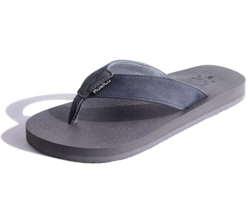 KuaiLu Men's Yoga Mat Leather Flip Flops with Arch Support