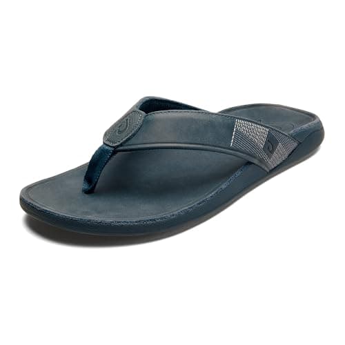 OLUKAI Tuahine Men's Quick Dry Beach Flip-Flops, Waterproof Leather & Wet Grip Soles