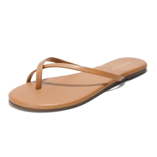 Foundations Women's Memory Foam Flip Flops - Vegan Leather Summer Slides