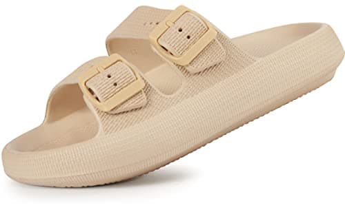 Weweya Adjustable Double Buckle Slides - EVA Flat Sandals for Men and Women