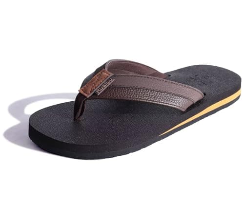 KuaiLu Men's Yoga Mat Leather Flip Flops with Arch Support