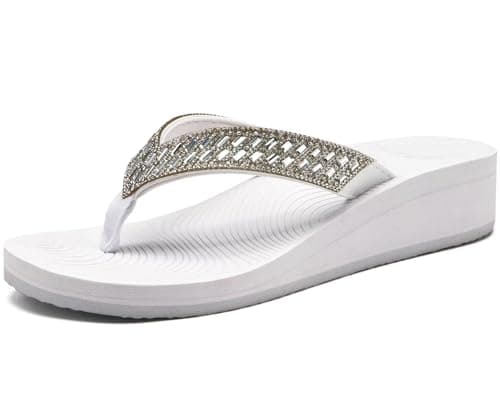 KuaiLu Women's Comfortable Rhinestone Platform Flip Flops