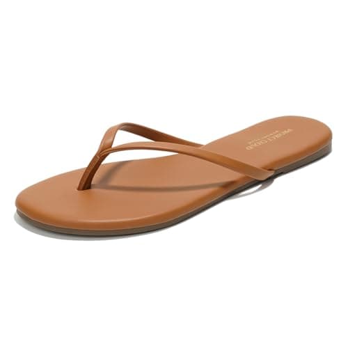 Foundations Women's Memory Foam Flip Flops - Vegan Leather Summer Slides